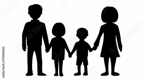 Heartwarming silhouette of a family holding hands, a symbol of unity, love, and togetherness, perfect for illustrating family values and connection in designs