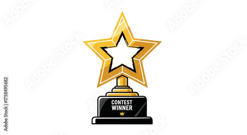 Golden star trophy award for a contest winner isolated on a plain white background.
