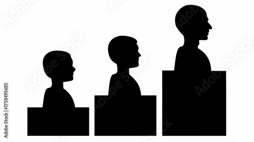Growing up concept showing silhouette of children and adult representing the path to adulthood, development and leadership, progress, growth stages