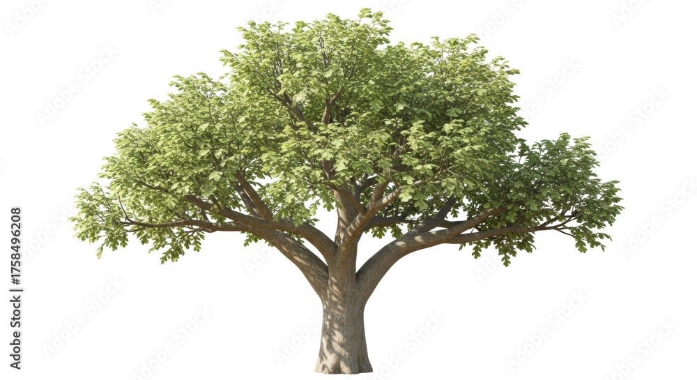 Obraz premium Isolated deciduous tree stands tall with a full crown, ready for use in design work outdoors