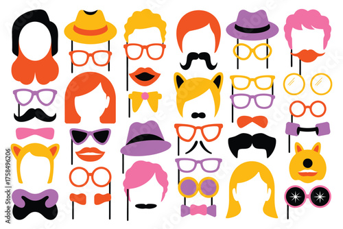 Collection of colorful photo booth props for parties and celebrations