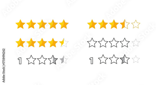 Collection of star rating icons showing different levels of customer feedback and review scores for digital interfaces.