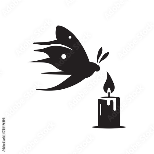 Moth flying toward candle flame vector silhouette clip art icons set collection
