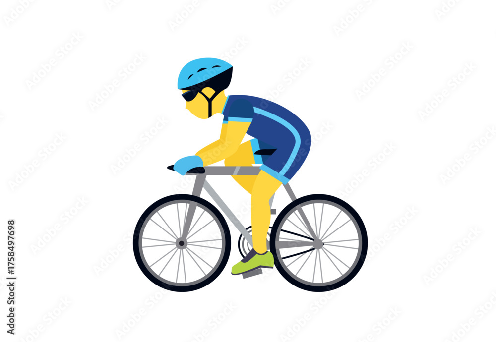 Fototapeta premium biker man bike biking sports blue helmet person Bicyclist riding a bike emoji symbol sign icon vector illustration isolated flat