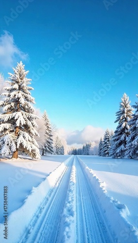 Breathtaking Serene Winter Landscape Azure Sky, Crisp Air, Perfect for Calendars and Winter Projects