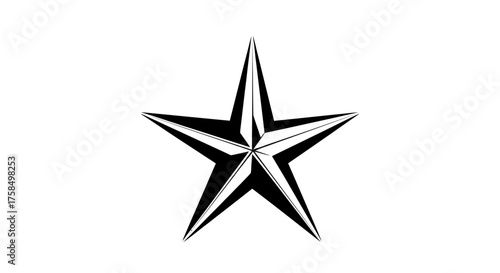 A detailed black and white illustration of a five-pointed star with sharp points and internal shading.
