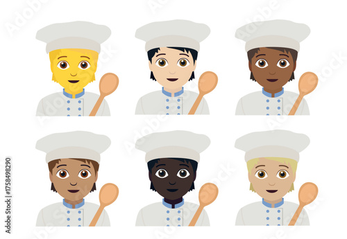 chef baker cook non-binary person smile head smiling emoji symbol sign icon vector illustration isolated flat