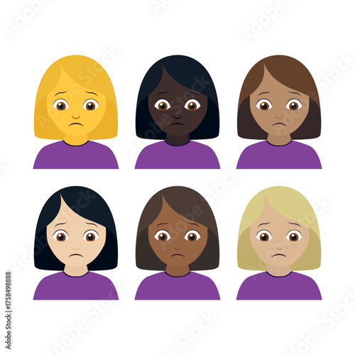 sad woman emoji symbol sign icon vector illustration isolated flat frown head frowning expression face women girl 
