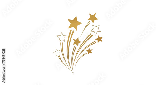 Illustration of gold and white stars shooting upwards in a celebratory design.