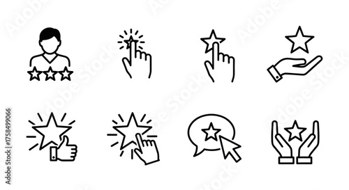 Collection of star rating icons representing customer feedback, reviews, and quality assessment.
