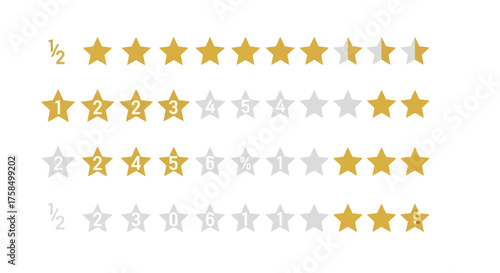 Various star ratings, showcasing different levels of evaluation and feedback, with half-star increments.