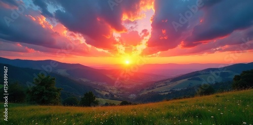 Vibrant Sunrise Paints Serene Rolling Hills Landscape Breathtaking Travel Photography