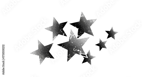 A cluster of seven stars with a textured, distressed appearance against a white background.