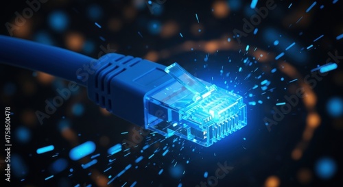 High Speed Internet Connection with Glowing Ethernet Cable and Data Particles