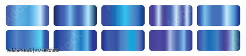 Vector collection of blue metallic gradients. Blue swatches collection. Texture surface blue gradient on white background.