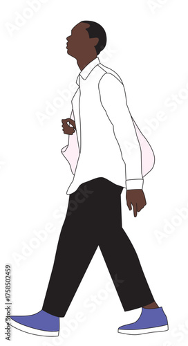 Black Man walking with totebag - Architecture style illustration people - vector svg file 