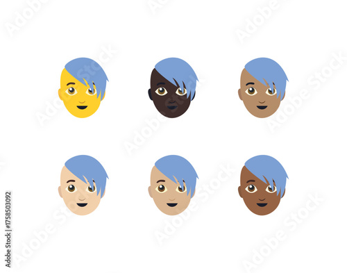 man face men with blue hair teenager boy emoji symbol sign icon vector illustration isolated flat