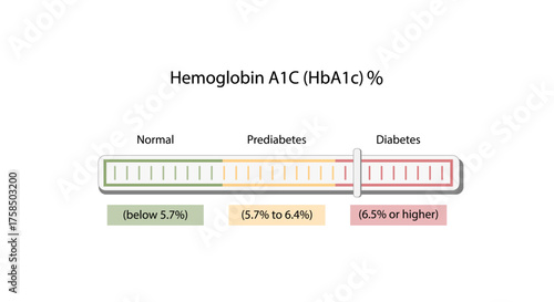 Hemoglobin A1C, HbA1c test , HbA1c levels, Glucose sticks to hemoglobin, glycated hemoglobin, up to 120 days. A1C Blood Sugar Test, Diabetes Mellitus, Infographic, Vector illustration.