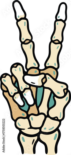 Peace Sign Skeleton Hand Cartoon Vector Illustration
