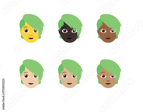 person non-binary with green short hair head smile emoji symbol sign icon vector illustration isolated flat