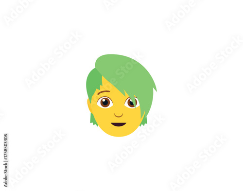 person non-binary with green short hair head smile emoji symbol sign icon vector illustration isolated flat
