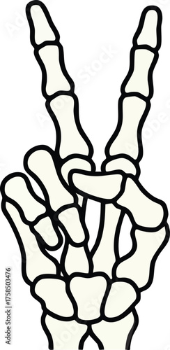 Peace Sign Skeleton Hand Cartoon Vector Illustration