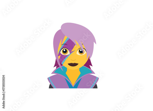 Singer pop star woman pink hair rock artist show person lightning paint face emoji symbol sign icon vector illustration isolated flat