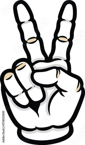 Peace Sign Skeleton Hand Cartoon Vector Illustration