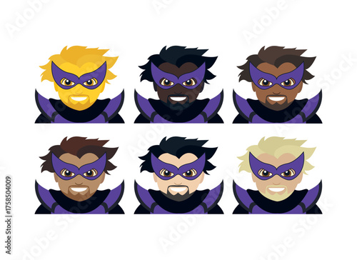 supervillain villain hero costume masked person emoji symbol sign icon vector illustration isolated flat man men male