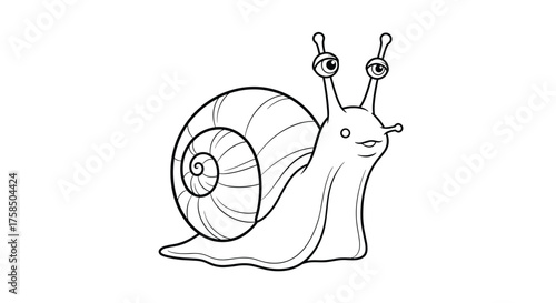 A charming cartoon illustration of a happy snail with large eyes on stalks.