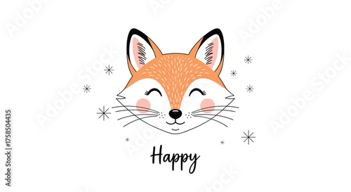 Cute happy fox face with playful whiskers and rosy cheeks.
