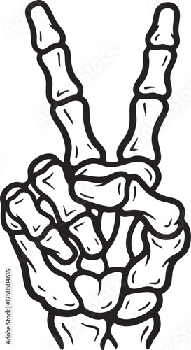 Peace Sign Skeleton Hand Cartoon Vector Illustration