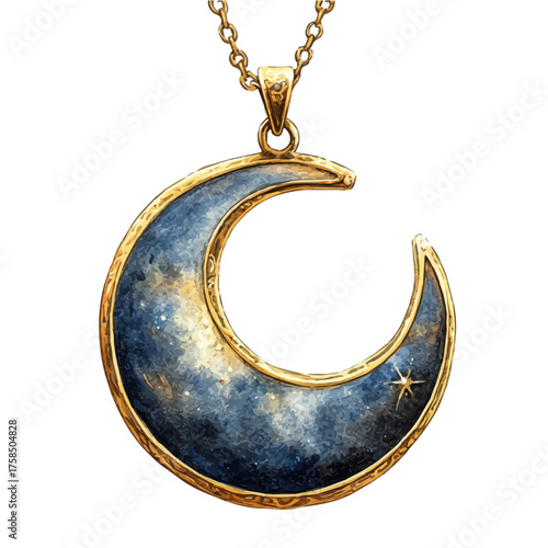 Moon Pendant, watercolor vector, isolated on a white background.