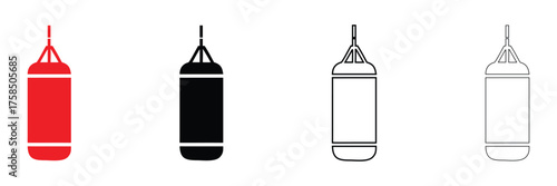 punching bag vector icon, train boxing Bag fitness equipment vector, silhouette and line art