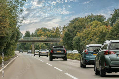 Tableau sur toile Cars on A road, motorway, Autumn landscape