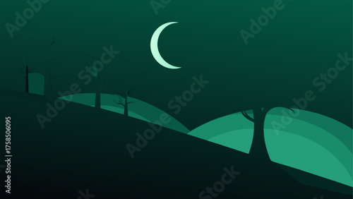 Night landscape with moon and dark trees