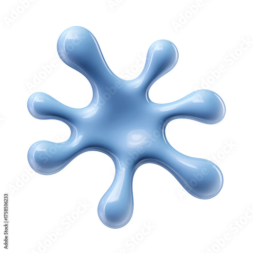 Playful blue abstract 3d splat blob with an organic shape. This fluid and liquid form glossy render isolated on transparency background, conveying modern feel