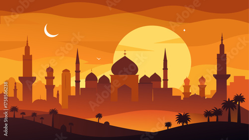 Silhouette of a mosque at sunset scenery