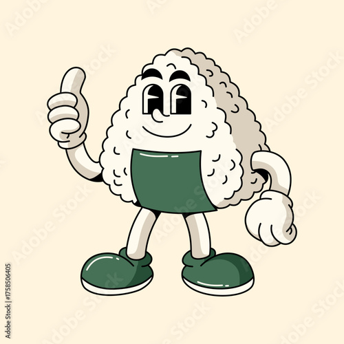 Mascot Cartoon onigiri Vector illustration hand drawn