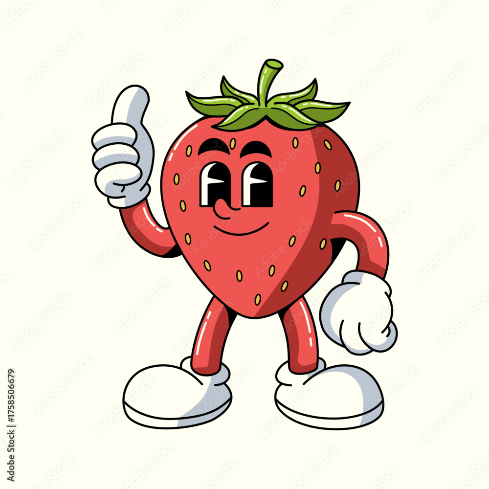 Obraz premium Mascot Cartoon strawberry Vector illustration hand drawn