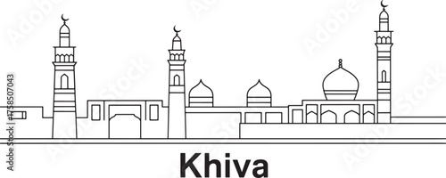 Khiva Uzbekistan Landmark Silhouette Architecture Historical Outline Vector Graphics