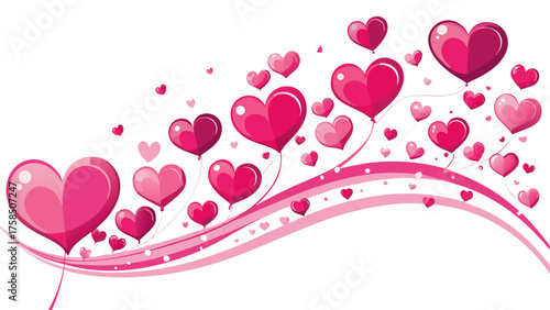 Floating heart balloons with pink ribbons