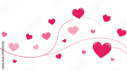 Floating hearts with swirls on white space