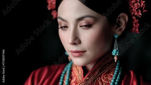 Elegant Tibetan Woman Portrait Showcasing Oriental Charm