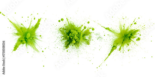 Explosive Matcha Powder: Capturing a vibrant burst of green matcha powder in mid-air, a visual symphony of freshness and dynamism, symbolizing the essence of health and vitality.