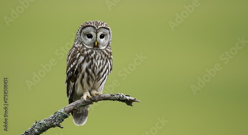 Owl perched on a branch against a soft green background