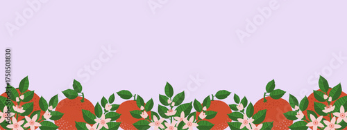 A vibrant grapefruit banner design on a pale violet background with copy space. Perfect for summer sales, organic product ads, juice packaging, or web designs. Hand-drawn vector illustration