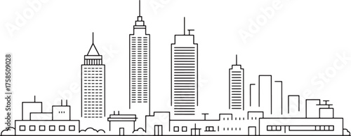 Charlotte Skyline Outline Panorama Vector Flat Minimalist Cityscape Silhouette Illustration