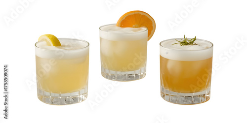 Citrus Cocktails Trio: A refreshing assortment of citrus-infused cocktails, each adorned with a vibrant garnish, beckons with a symphony of flavors and textures.