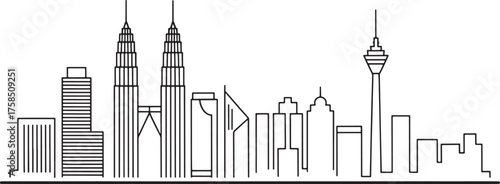 Outline Kuala Lumpur Cityscape Silhouette Vector Illustration Landmark Skyline Malaysia